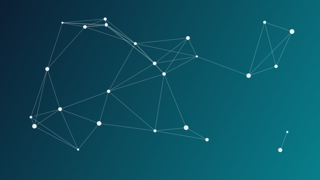 Abstract network of connected data nodes on a navy-to-teal gradient (synthetic test illustration)